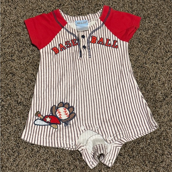 Red and White Striped Baseball Romper - Picture 1 of 3